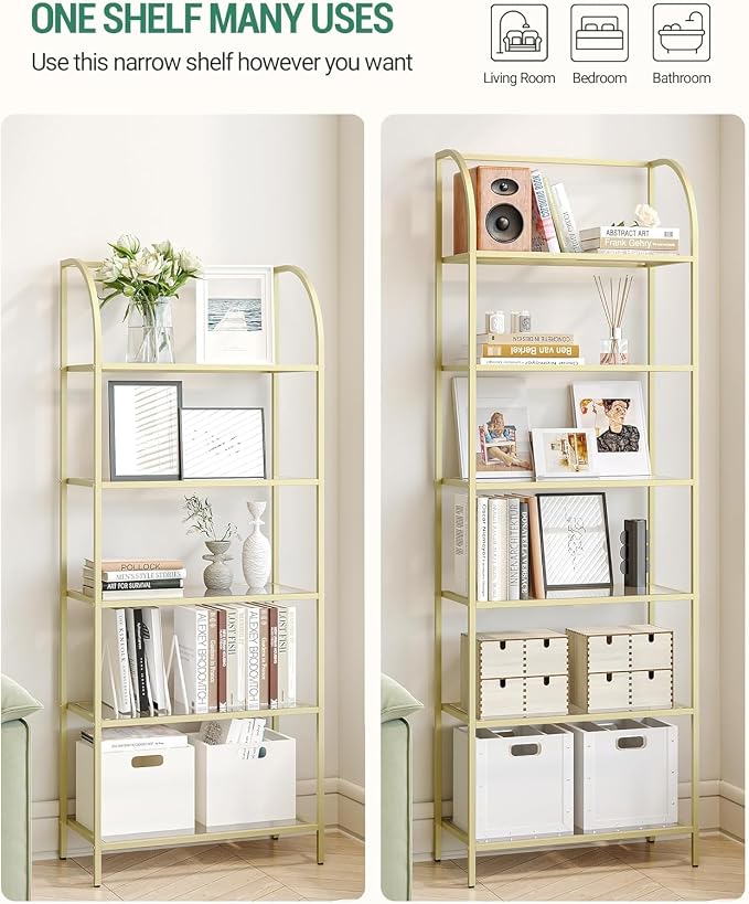 Hzuaneri Bookcase Bookshelf, Tempered Glass Arched Bookshelf - Image 4