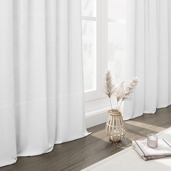 Nanspring Linen White Curtains for Living Room 2 Panels Set Extra Long Back Tab - Image 7