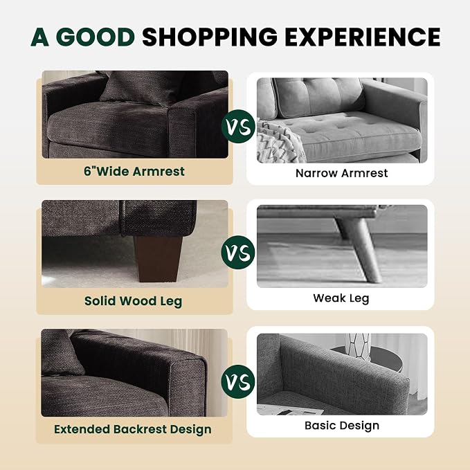 DOPEDIO Modern Living Room Sofa Set, 71.25" Chenille Loveseat - Image 5