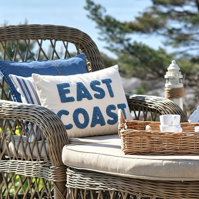 Blue Coastal Tufted Embroidery Throw Pillow Cover 12x20, Coastal Room Decor - Image 6