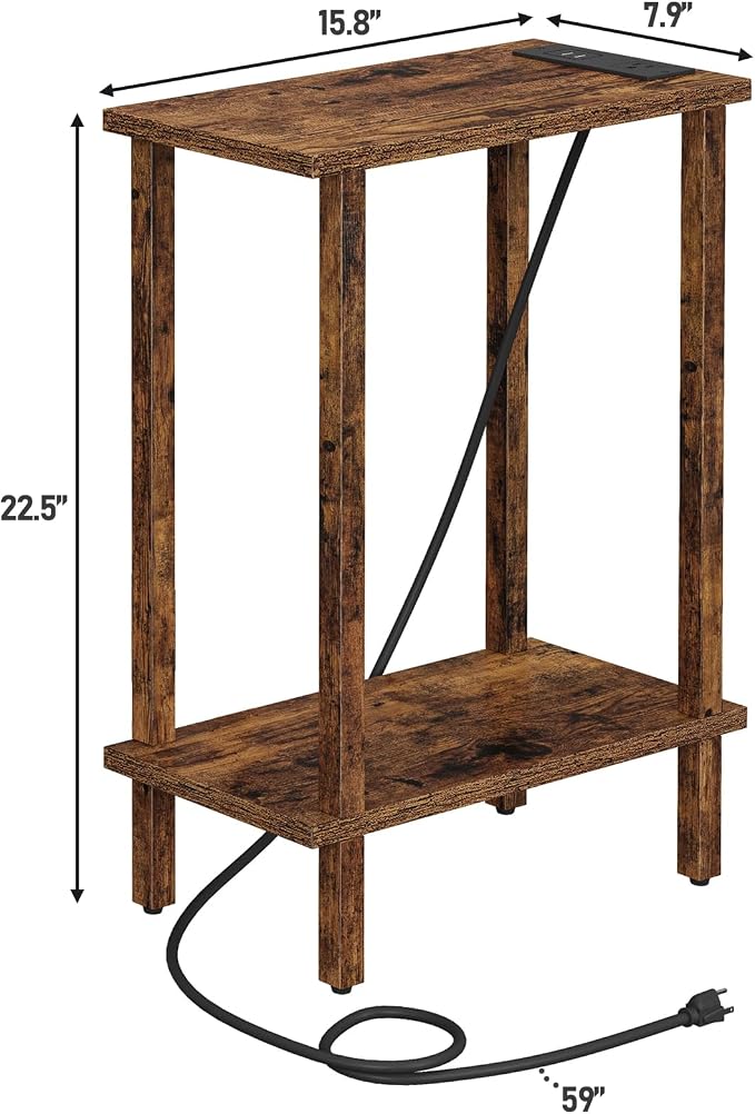 TUTOTAK Small End Table with Charging Station, Narrow Side Table with USB Ports - Image 2