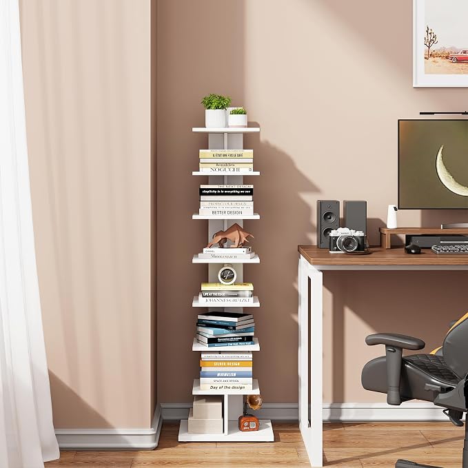 TUTOTAK Narrow Bookshelf, 8-Tier Bookcase, Spine Book Shelf - Image 8