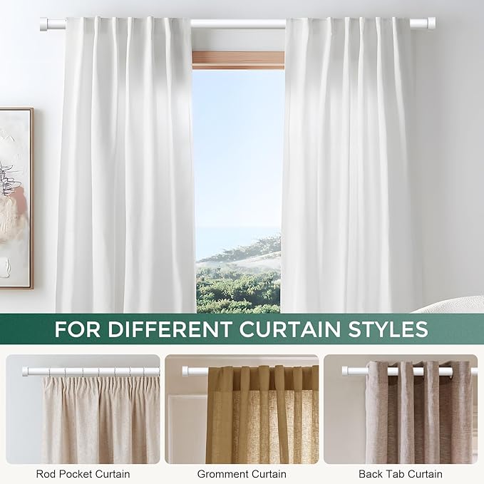 VOIIY White Curtain Rods for Windows 72 to 144 Inch, Size:36-144 Inch - Image 6