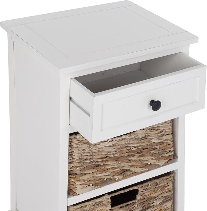 BOWERY HILL Transitional Wood Side Table, Distressed Cream Finish, Compact - Image 6