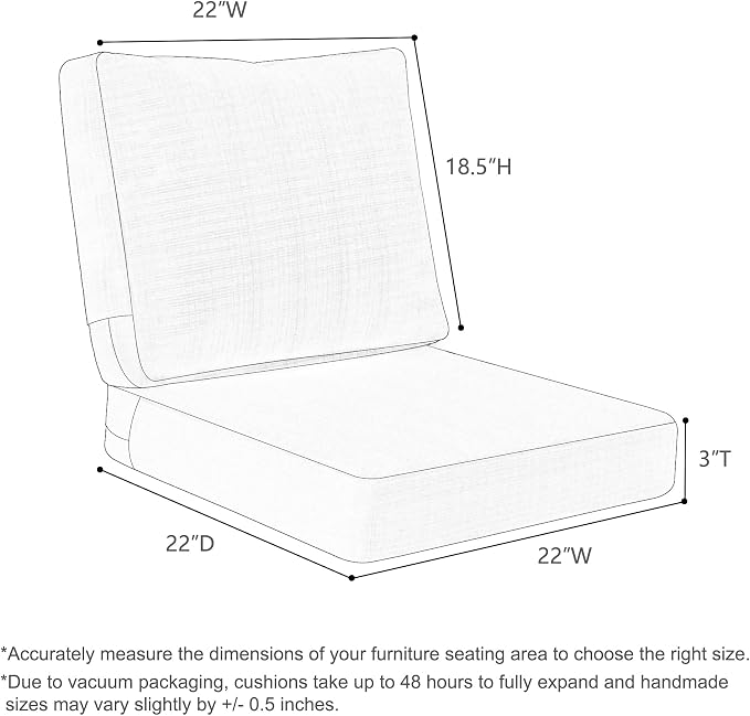 Favoyard Deep Seat Patio Cushions 22 × 22 inch Rainproof & Fadeness Furniture - Image 4