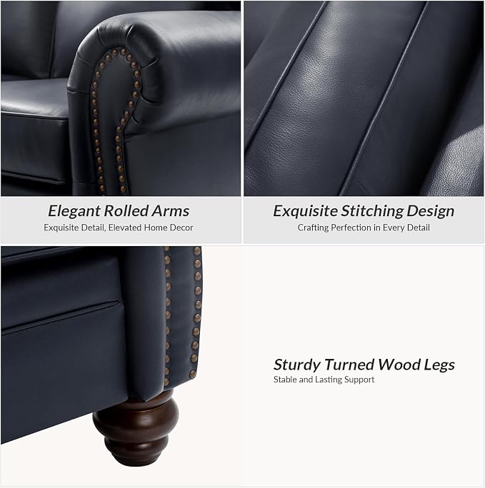 60" Wide Genuine Leather Chesterfield Loveseat, 2 Seat Leather Sofa - Image 7