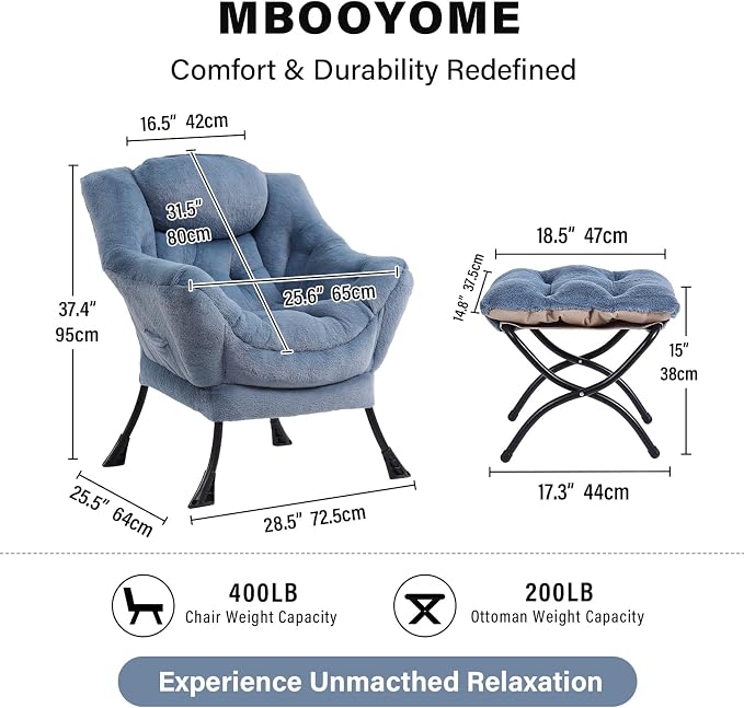 MBOOYOME Lazy Chair with Folding Ottoman, Modern Accent Armchair with Armrests - Image 3