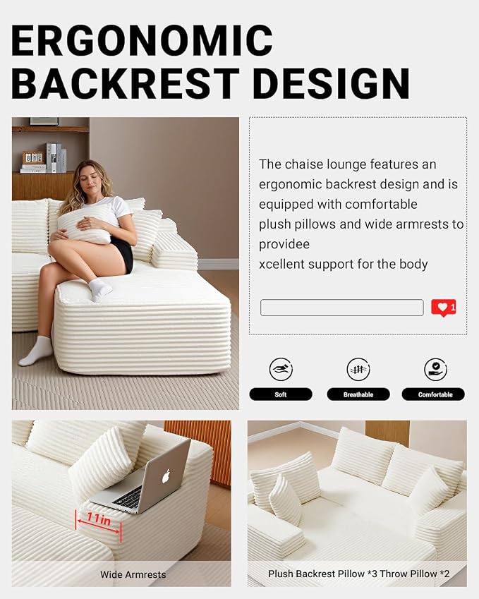 Cloud Sectional Couch, Corduroy Boneless Couches - Image 7