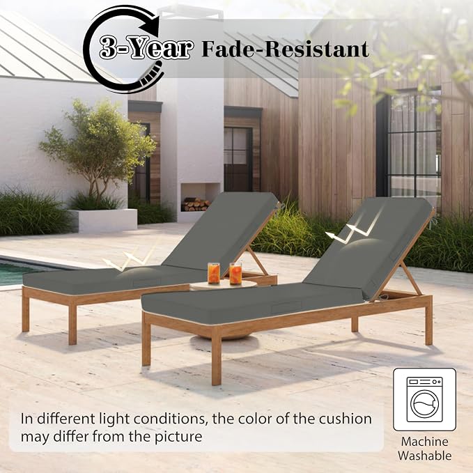 Chaise Lounge Cushions Outdoor, 4 Adjustable Ties Lounge Chair Cushions - Image 6