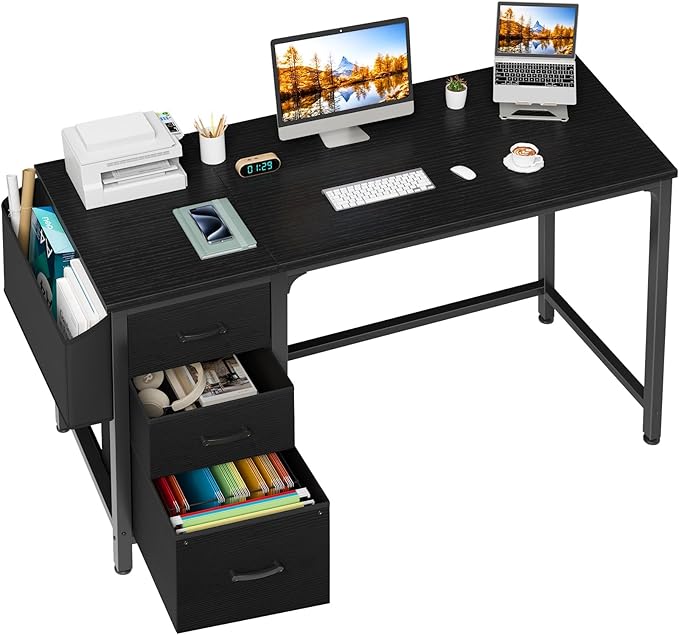 Lufeiya Computer Desk with Fabric File Drawers Cabinet, 55 Inch Reversible Home by LUFEIYA