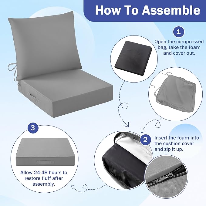 IASEAHK Outdoor Seat Cushion Set, Waterproof & Fade Resistant Patio Chair - Image 8