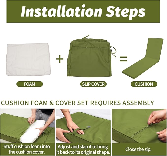 Outdoor Chaise Lounge Cushions for Patio, Waterproof Replacement Seat Cushions - Image 6