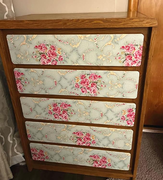 Vintage Floral Self Adhesive Wall Paper Shelf Liner Funitures Dresser Drawer - Image 2