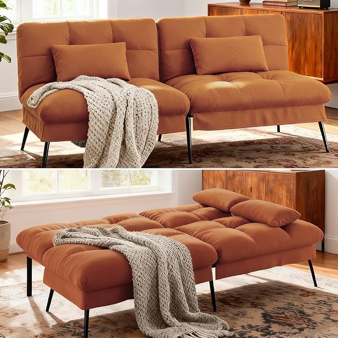 COMHOMA 72″ Futon Sofa Bed, Convertible Fabric Futons Couch by ComHoma