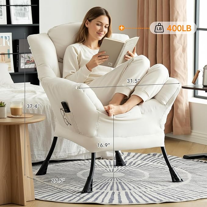 Lazy Chair for Living Room, Large Beige Accent Chair - Image 7