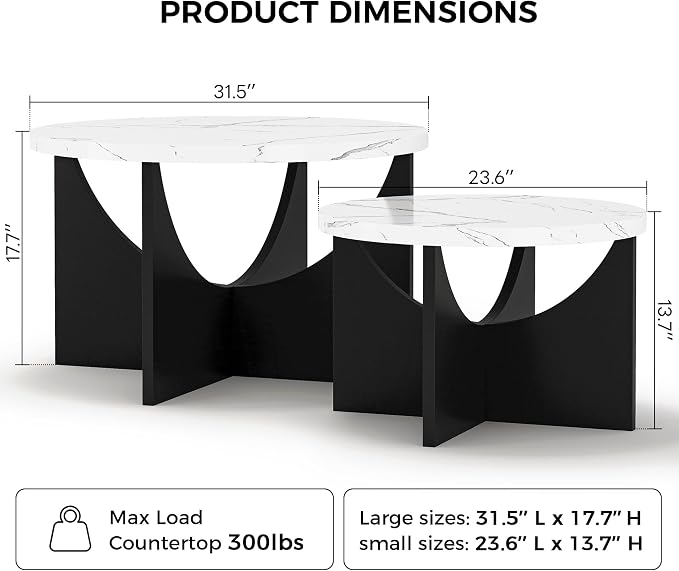 LIKIMIO Nesting Coffee Tables Set of 2, 31.5" Round Side Tables - Image 3