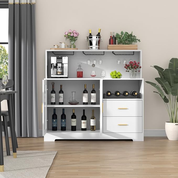 Bar Cabinet for Home with LED Light, Coffee Bar Cabinet with Wine & Glass Rack - Image 8