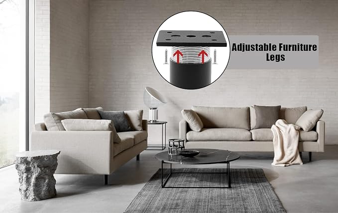 Set of 4 Furniture Legs 7 Inch, Adjustable Aluminum Alloy Cabinet Legs - Image 6