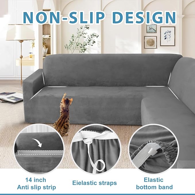 HDCAXKJ Corner Sectional Couch Covers Velvet Stretch L Shape Sofa Cover Soft - Image 4