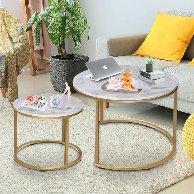 Garden 4 you Nesting Coffee Table Faux White Marble - Image 8