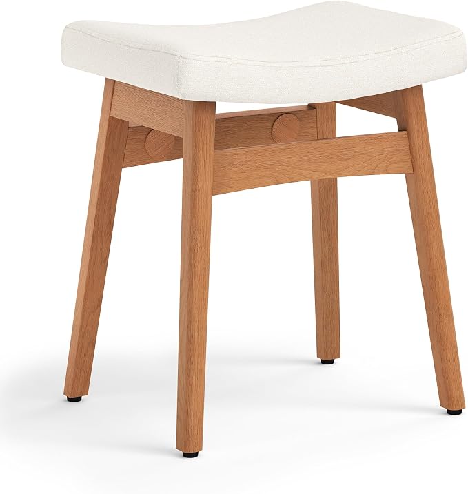 LUE BONA Solid Wood Vanity Bench Stool, 17.3" H Ergonomic Saddle Stool - Image 7