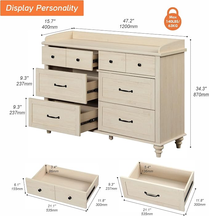 WAMPAT 6 Drawers Dresser for Bedroom, Elegant Wooden Chest of Drawers Kids - Image 2