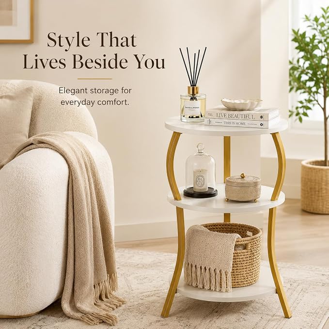 Vintage Small Round Side Table, 3-Tier Slim Waist Circular End Table - Image 4