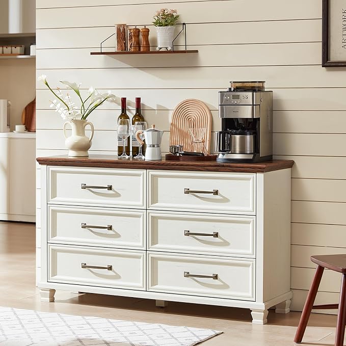 SAVOR LIFE Farmhouse White 6 Drawer Dresser - Image 8