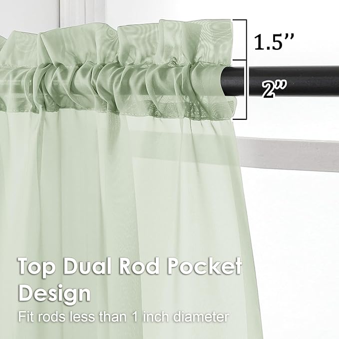 OVZME Light Green Sheer Curtains 63 Inches Long 2 Panels - Image 3
