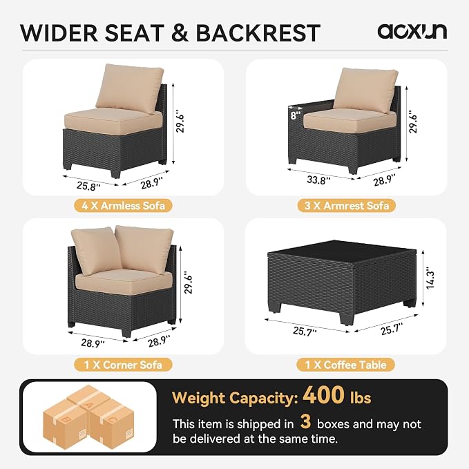 Aoxun Patio Furniture Set, Widen Armrests Wicker Outdoor Sectional - Image 6