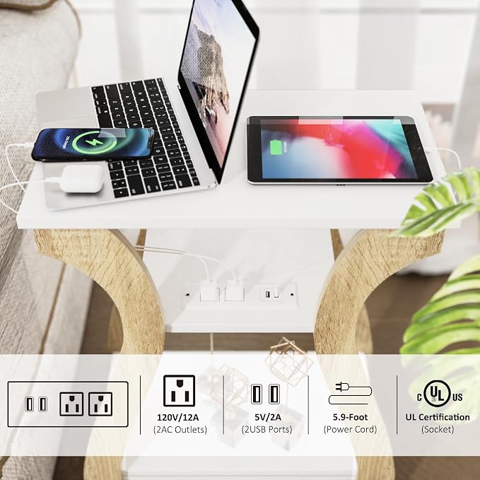 FROMJBEST End Table with Charging Station, Side Table with USB Ports and Outlets - Image 7