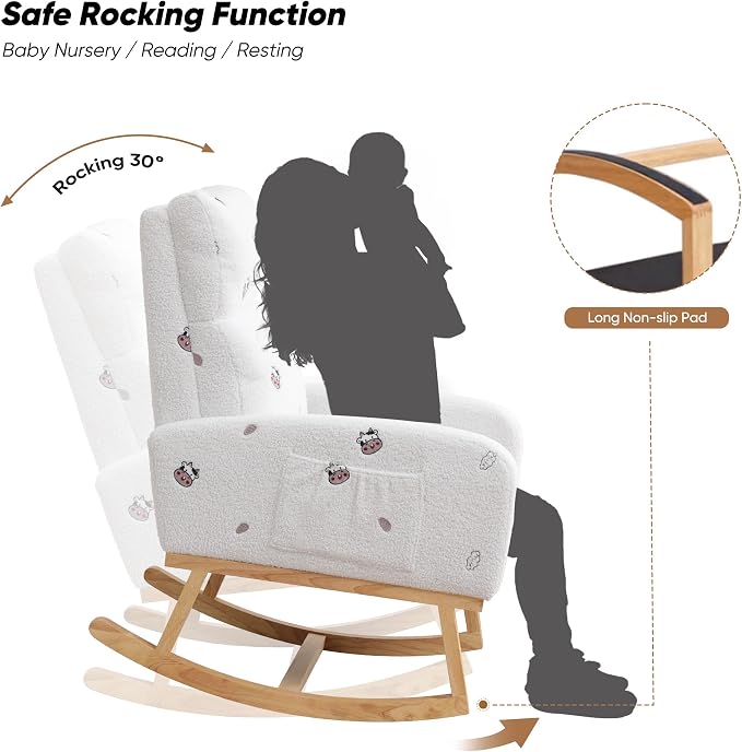 HCHAIRH Rocking Chair Nursery, Sherpa Nursing Rocking Chairs, Upholstered - Image 3