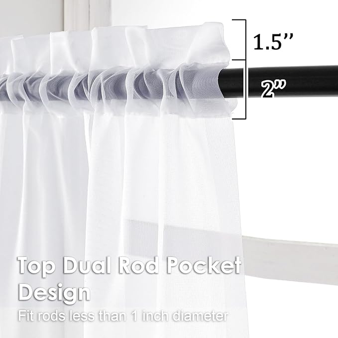 OVZME 2 Panels White Sheer Curtains 96" Length - Image 3