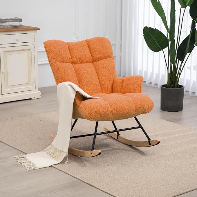 SAETSFEG Rocking Chair Nursery Teddy Upholstered Glider Rocker Rocking Accent by SAETSFEG