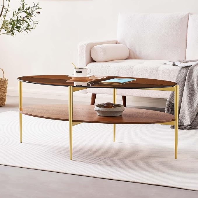 LumFurn Oval Glass Coffee Table, Mid-Century Modern Design, L43 x W22 x H17 inch - Image 3