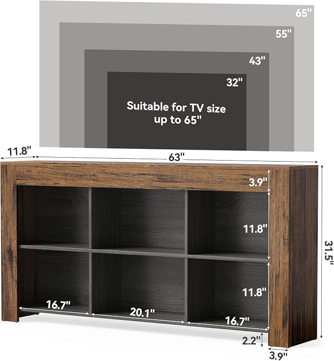 LITTLE TREE TV Stand with Storage, 63-Inch Entertainment Center with Shelves - Image 3