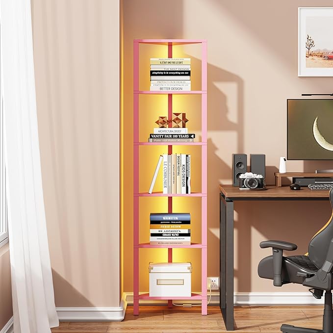 TUTOTAK Corner Shelf with LED Light, 6-Tier Corner Bookshelf by ChoosetutotakFurnitureBuildYourCozyHome