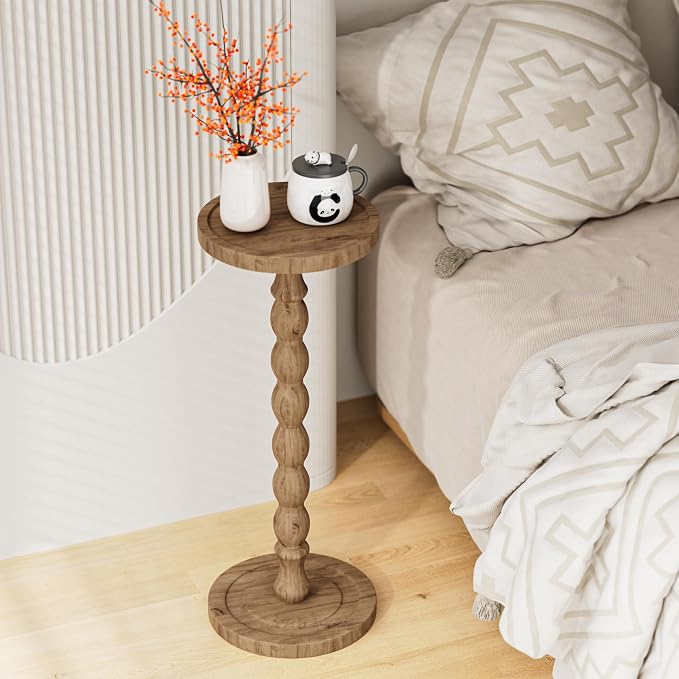 2 Pack Solid Wood Drink Table, Rubber Wood‌ Small Round Side Table - Image 8