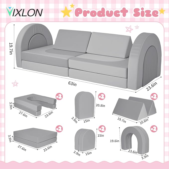 12 Pcs Modular Kids Play Couch, Toddler Couches That Fold Out, Plush Foam Chair - Image 2