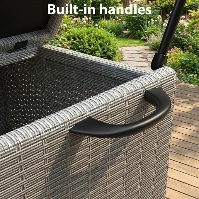 GarveeLife Medium Outdoor Wicker Storage Box, PE Rattan Patio Storage Chest - Image 3
