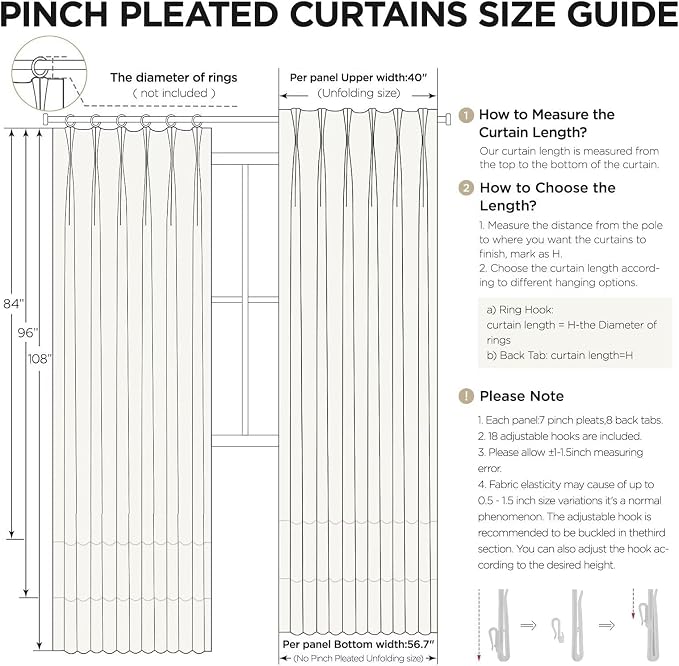 Joydeco Greyish White Pinch Pleated Thick Linen Curtains 90 Inch Long 2 Panel - Image 9
