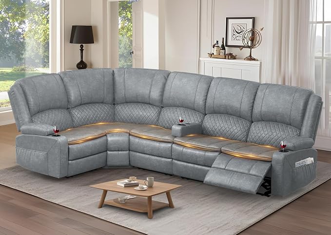 Yolsali Manual Reclining Sectional Sofa Set, 5 Seats 1+1+3 Leather Reclining by SavortheHappyMoments