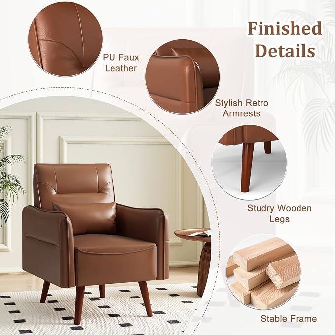 Bonzy Home Mid-Century Modern Faux Leather Accent Chair Set of 2 - Image 5