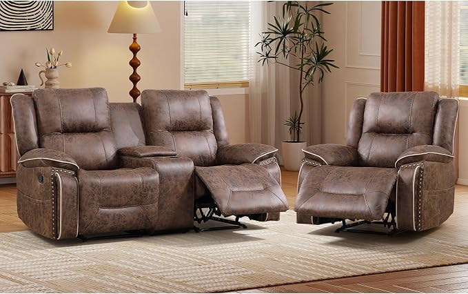 EBELLO Faux Leather Manual Recliner Sofa Set, 1 Seat Reclining Chair and a by EBELLO
