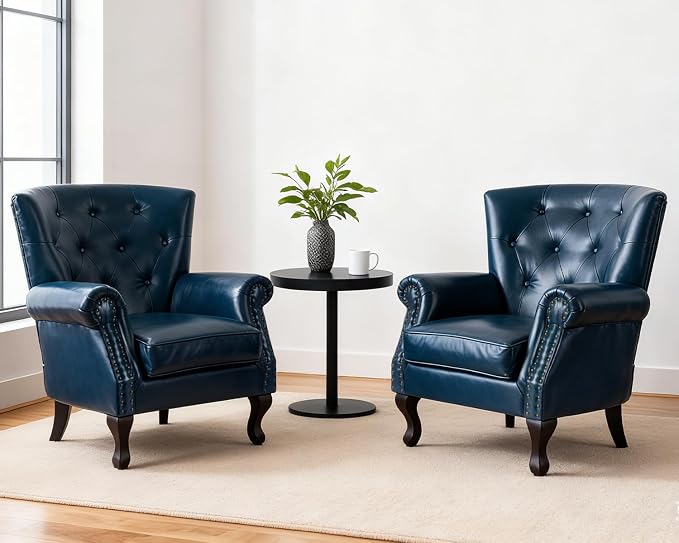 Modern Accent Chair Set of 2, Mid-Century PU Leather Armchair by LOVSPATIOFURNITURE