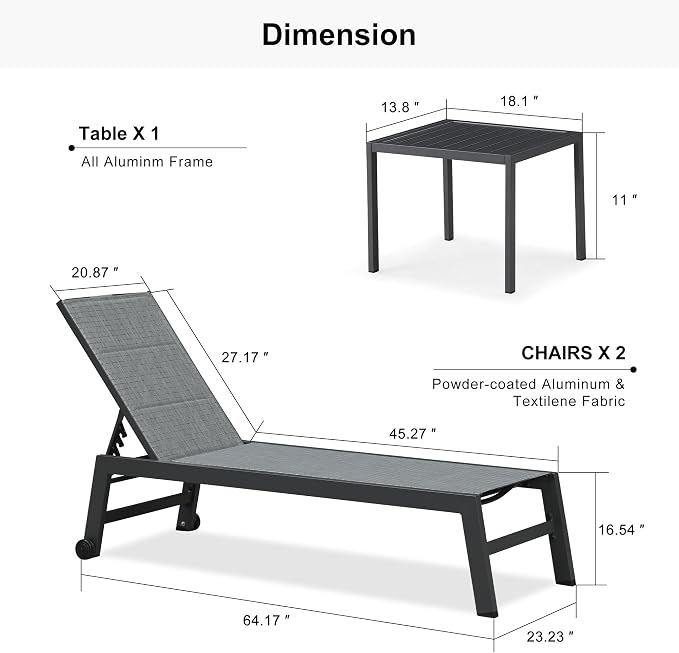 PURPLE LEAF Outdoor Chaise Lounge Set of 4 Aluminum Patio Lounge Chair - Image 2