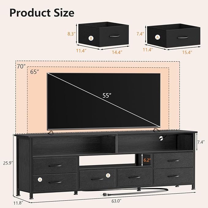 Furologee 63 Inch Entertainment Center Dresser - Image 2