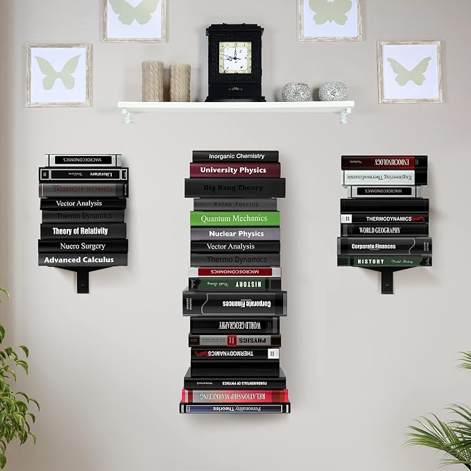 Floating Book Shelves for Wall, 8 Tier Invisible Floating Bookshelf, Vertical - Image 2