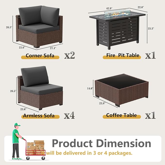 LOUVIXA 8 Piece Outdoor Patio Furniture Set, Outdoor Sectional Sofa - Image 2