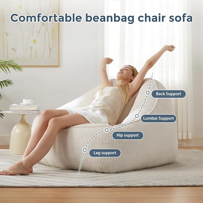 HUGHEAVEN Big Bean Bag Chairs for Adults, Giant Bean Bag Chair for Adults and - Image 4